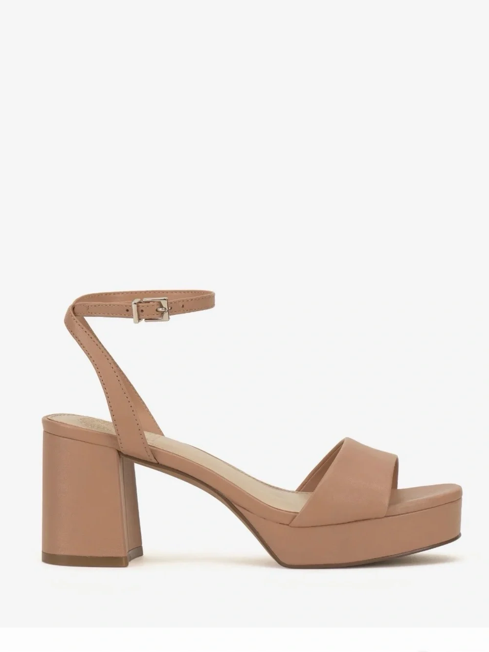 Womens Tan Block Heel Ankle Strap Sandal